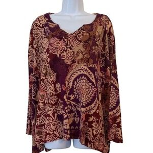 Ulla Popken Relaxed Fit Long Sleeve Cotton Paisley Print Tunic Top 28 30